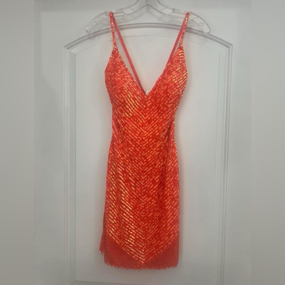 Alyce Paris Vibrant Orange Halter Homecoming Dress